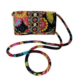 Quilted Crossbody Wallet Black 100% Cotton